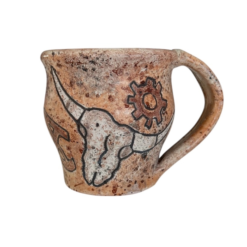 Handmade Southwestern Rustic Bull Skull Studio Pottery Coffee Mug